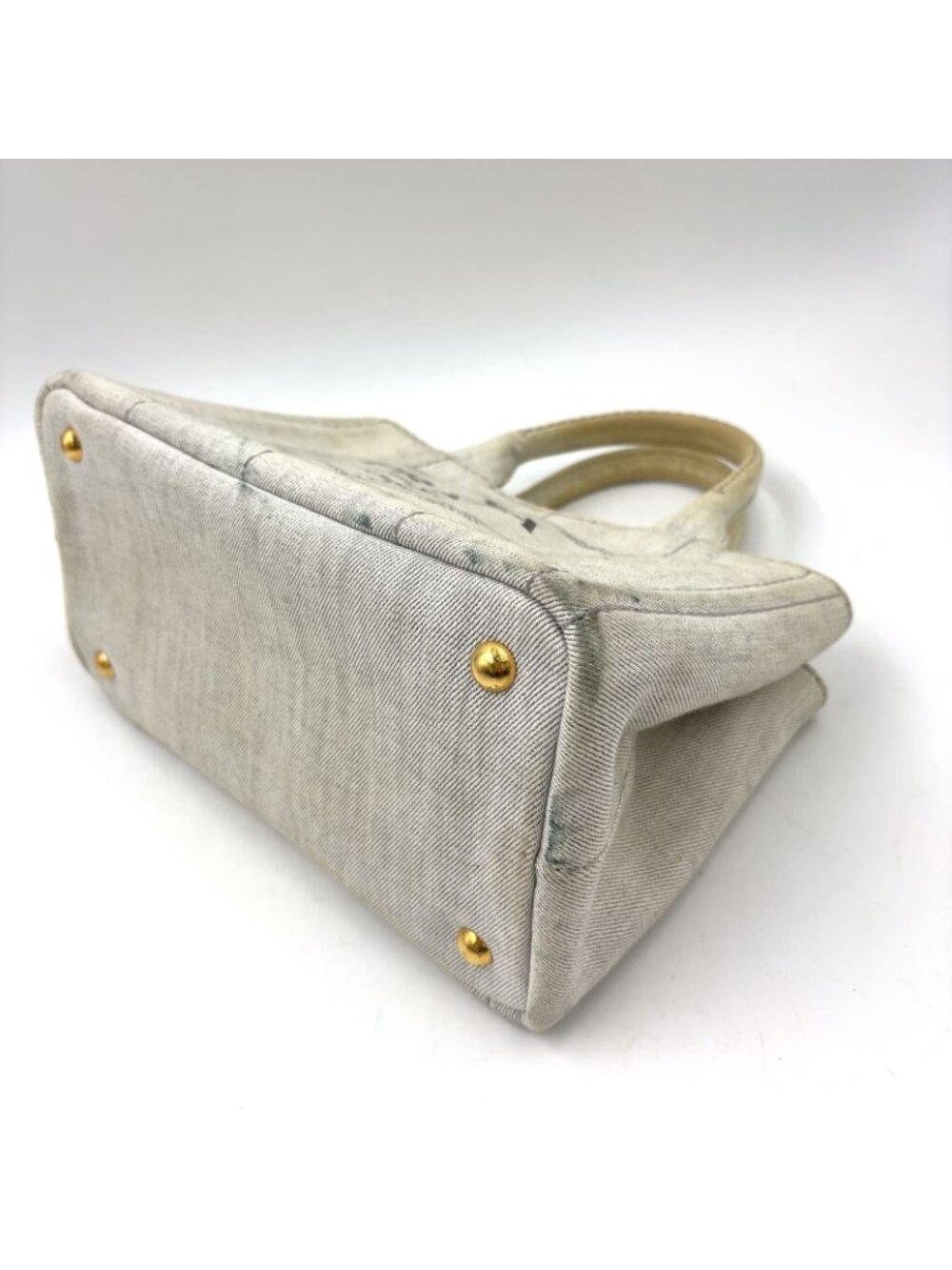 Prada Canapa Denim Gray Tote Gold - Picture 13 of 15